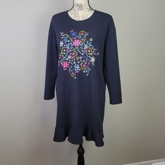 Zara Embroidered Shift Dress Long Sleeve Ruffle Hem Black S - Picture 3 of 11